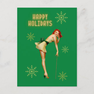 Pinup-Weihnachten im Vintage-Stil Postkarte