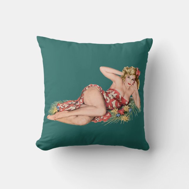 Pinupmädchen hübscher blonder tragender Sarong + Kissen (Vorderseite)