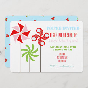 Pinwheel Birthday Invite {Girl Blue Strawbere} Einladung