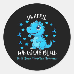 Pinwheel Dino Im April tragen wir Blau Kinderschut Runder Aufkleber