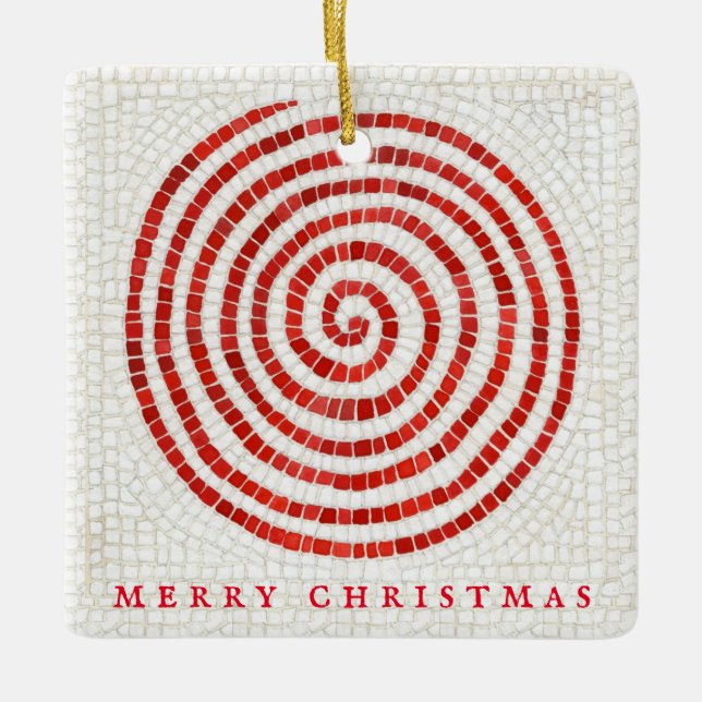 PINWHEEL MOSAIC Keramik Square Ornament + Text (Vorderseite)
