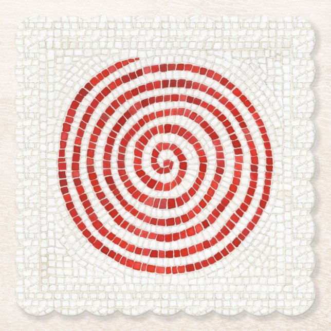 PINWHEEL MOSAIC Scalloped Square Paper Untersetzer (Vorderseite)
