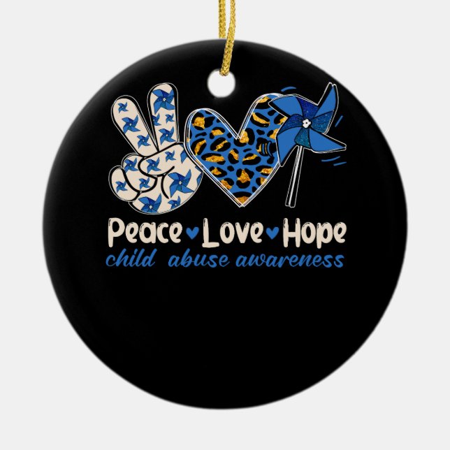 Pinwheel Peace Liebe Hope Child Missuse Prevention Keramik Ornament (Vorne)