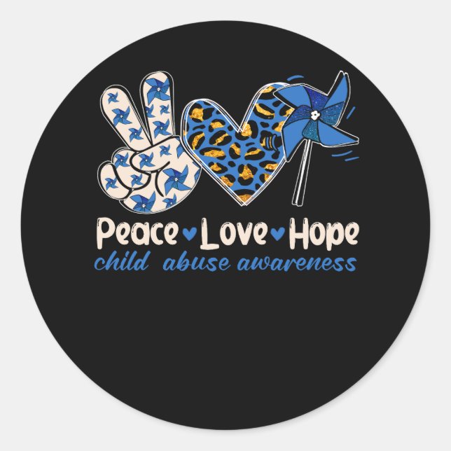 Pinwheel Peace Liebe Hope Child Missuse Prevention Runder Aufkleber (Vorderseite)