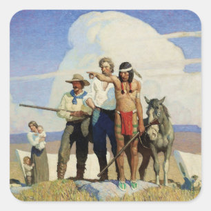 Pioneers Western Art von NC Wyeth Quadratischer Aufkleber