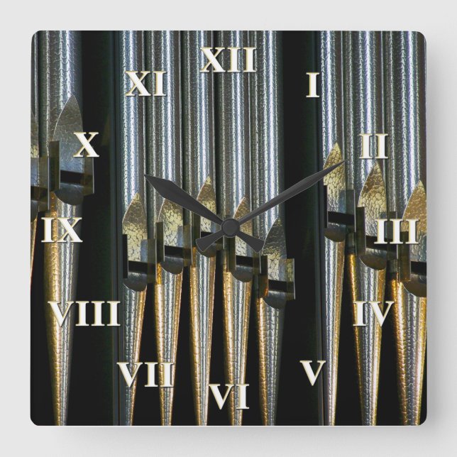 Pipe Orgelquadrat Uhr mit römischen Ziffern (Vorderseite)