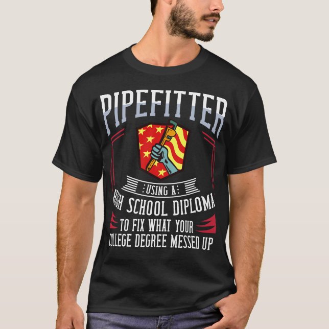 Pipefitter Steamfitter Plumber USA Flag T-Shirt (Vorderseite)