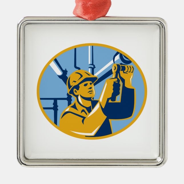 Pipefitter Wartungs-Gas-Arbeitskraft-Klempner Silbernes Ornament (Vorne)