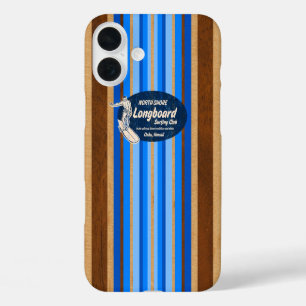 Pipeline Surfboard Hawaiian Streifen Blau iPhone 16 Plus Hülle