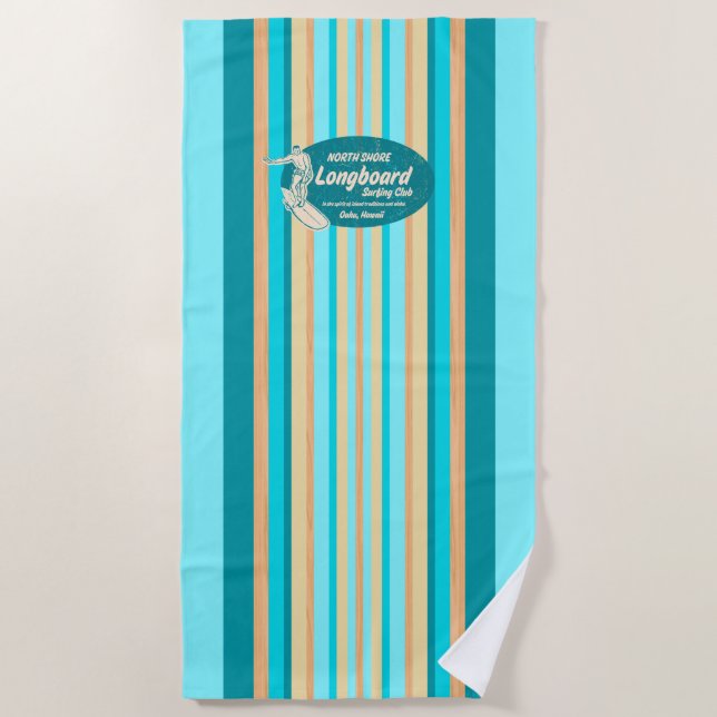 Pipeline Surfboard Hawaiian Striped - Aqua Strandtuch (Vorderseite)