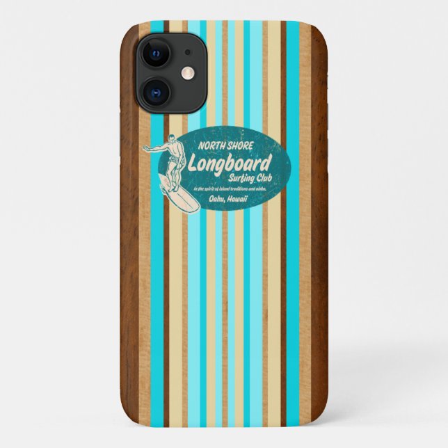 Pipeline Surfboard Hawaiian Stripes Aqua Case-Mate iPhone Hülle (Rückseite)