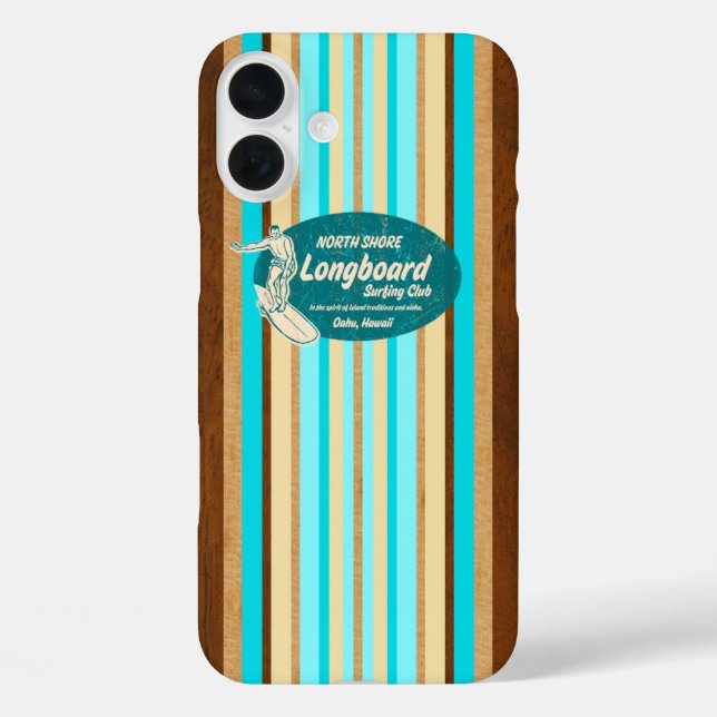 Pipeline Surfboard Hawaiian Stripes Aqua  Case-Mate iPhone Hülle (Rückseite)