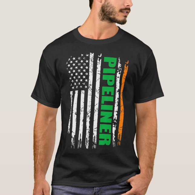 Pipeliner USA Flag Irish St Patrick Day Gift T-Shirt (Vorderseite)