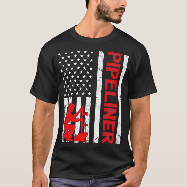 Pipeliner Vintag American Flag Pipeline Welder T-Shirt (Vorderseite)