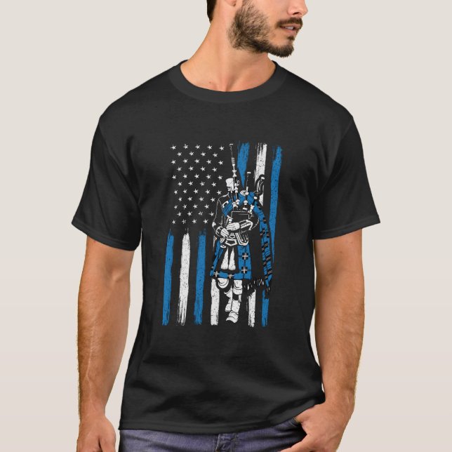 Piper auf US-Flagge Bagpiper Bagpipe Bagpipe Playe T-Shirt (Vorderseite)