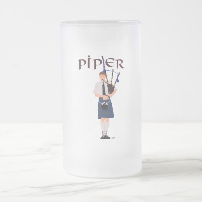 PIPER Blue Kariert Mattglas Bierglas (Mittel)