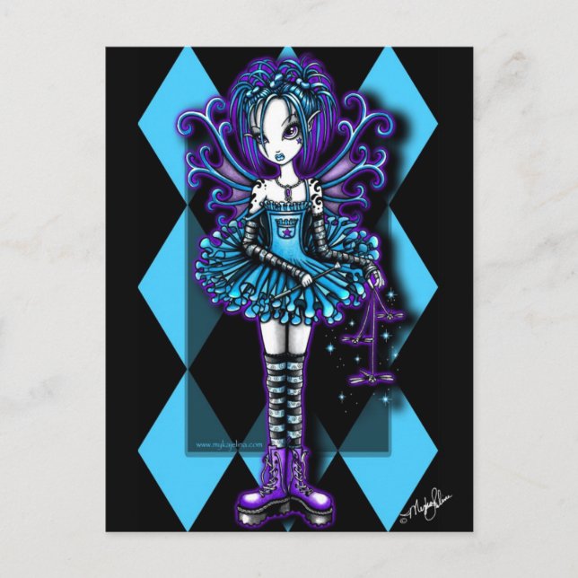 "Piper" Harlequin Aquamarin Dragonfly Fairy Postca Postkarte (Vorderseite)