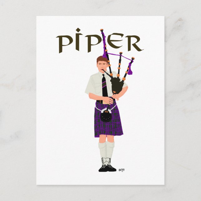 PIPER Lila Kariert Postkarte (Vorderseite)