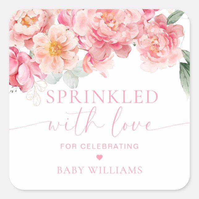 Piper Peony Blumenspülung mit Liebe gesprenkelt Quadratischer Aufkleber (Vorderseite)
