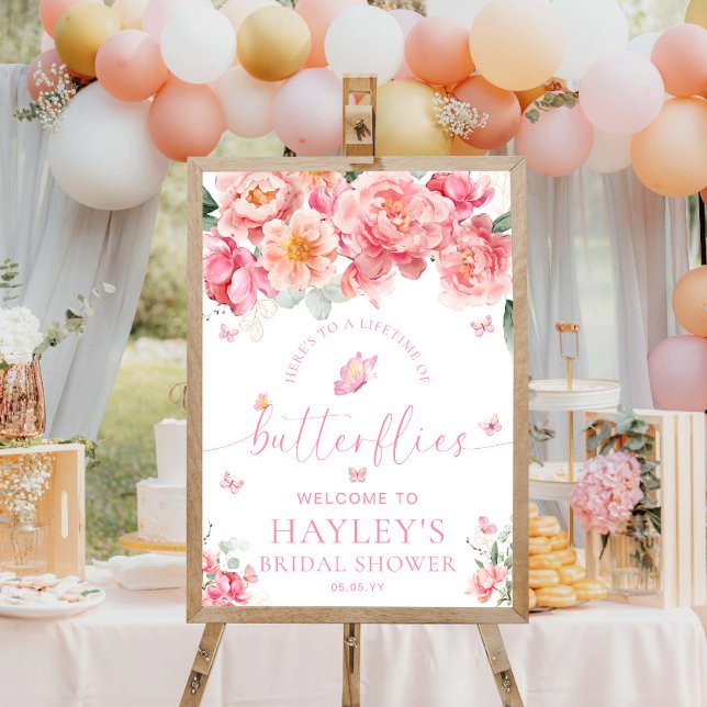Piper Peony Butterflies Brautparty Willkommen Poster (Lifetime of Butterflies Bridal Shower Welcome Sign Piper Peony)