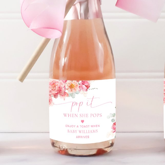 Piper Peony Floral Baby Dusche Pop It (Pop It Baby Shower Champagne Label Piper Peony)
