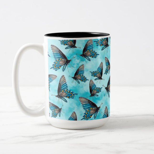 Pipevine Frack Butterfly Aqua Clouds Zweifarbige Tasse (Links)