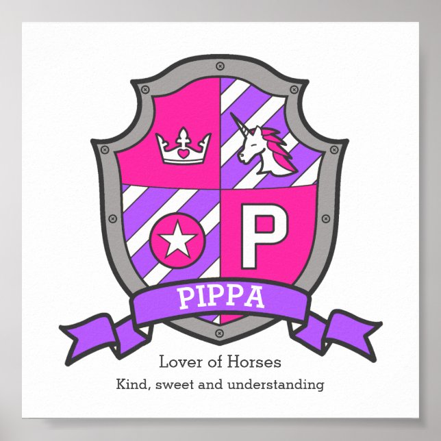 Pippa Name bedeutet Unicorat-Prinzessin-Brief P Poster (Vorne)