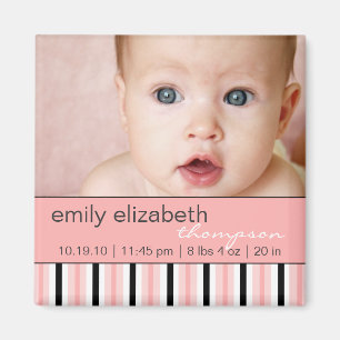 Pippy Pink Stripe Baby Foto Magnet