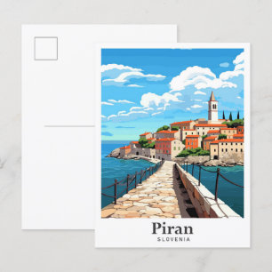 Piran Slovenien Art Vintage Travel Illustration Postkarte