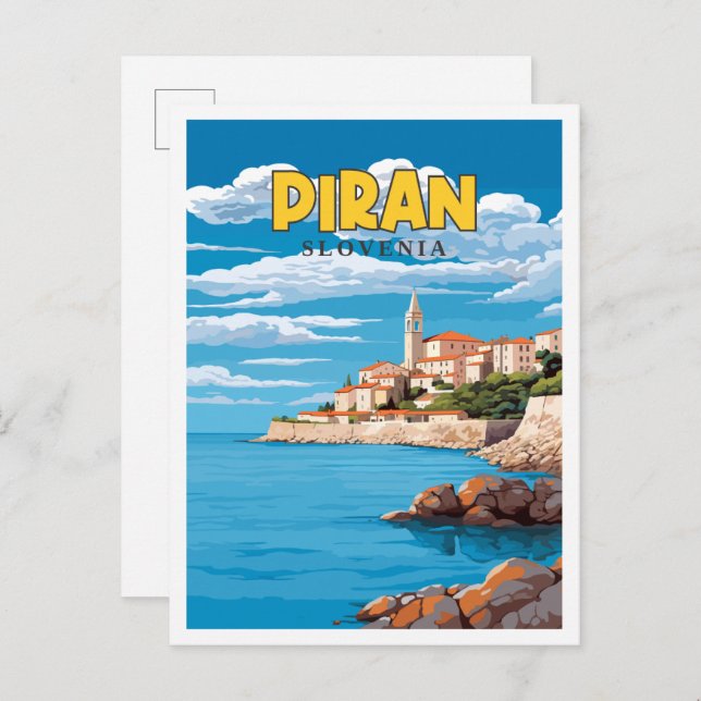 Piran Slovenije Vintage Illustration Postkarte (Vorne/Hinten)