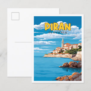 Piran Slowenien Vintage-Reiseillustration Postkarte