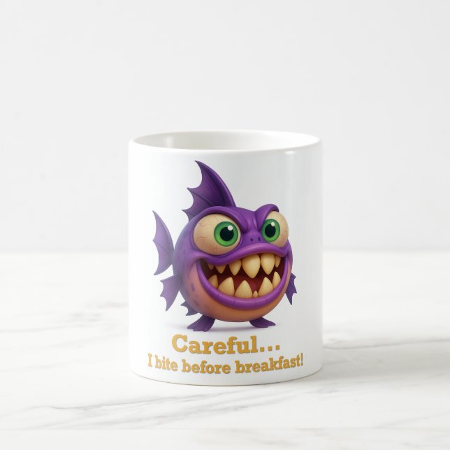 Piraña divertida “Careful… I bite before breakfast Kaffeetasse (Mittel)