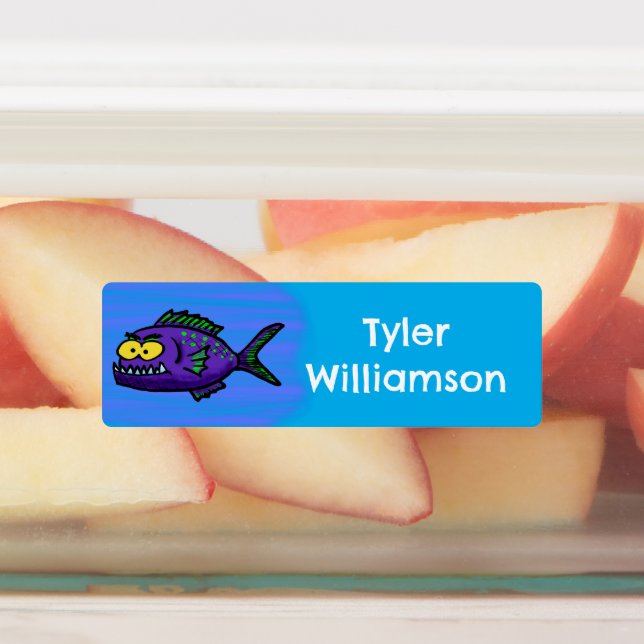 Piranha Cartoon personalisiert Etiketten (Befestigt)