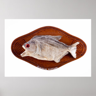 Piranha-Fische als Trophäe auf Holz abgeschieden Poster