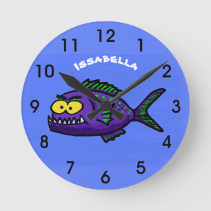 Piranha fish cartoon runde wanduhr