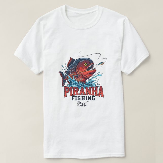 Piranha Fishing Lover – Fierce Angler Design T-Shirt (Design vorne)