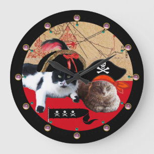PIRAT CATS AND ANTIKE PIRAT TREASURE MAPS GROßE WANDUHR