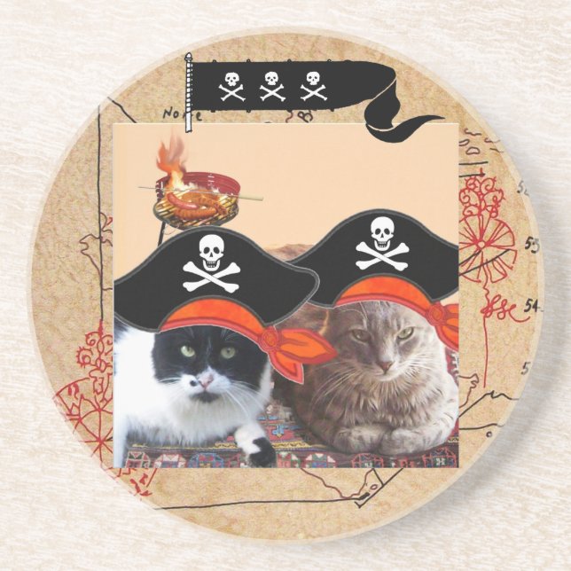 PIRAT CATS, TREASURE MAPS Talk like a Pirate Day Getränkeuntersetzer (Vorne)
