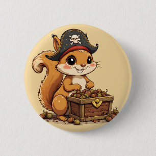 Pirat-Eichhörnchen mit Eichelschatz Lustig Süß Kin Button
