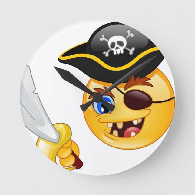 Pirat Emoji Runde Wanduhr (Vorderseite)