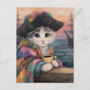 Pirat Katze mit einem Kaffee Postkarte