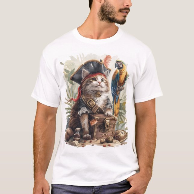 Pirat Katzen Schatz T-Shirt (Vorderseite)