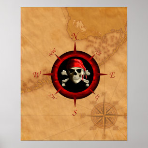 Pirat-Kompassrose und Karte Poster