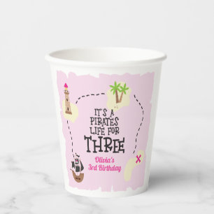 Pirat Leben für DREI mir Pink Geburtstag Pappbecher
