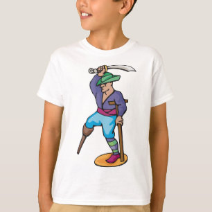 Pirat mit Holzbein und Schwert T-Shirt