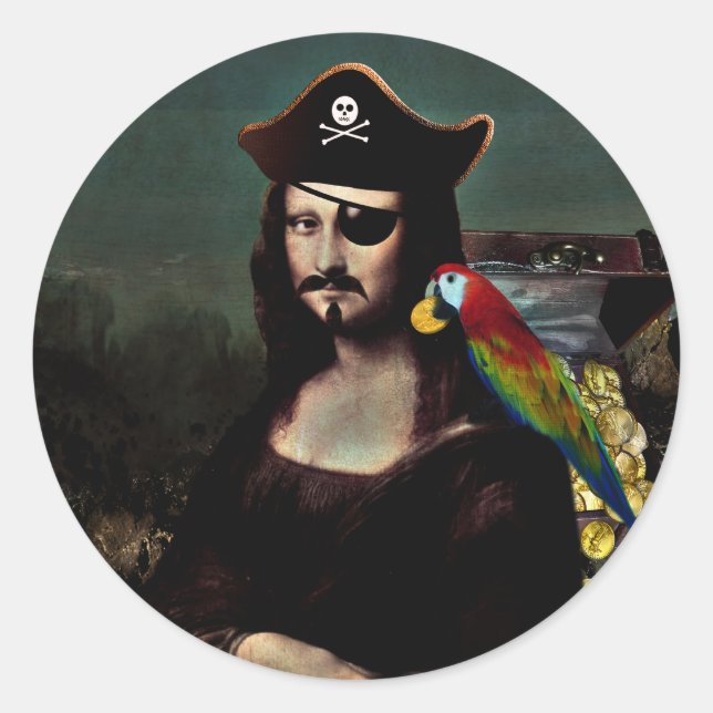 Pirat Mona Lisa mit Augenklappe Runder Aufkleber (Vorderseite)