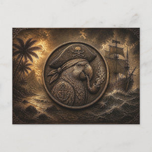 Pirat Papagei Hobo Nickel Kunst Postkarte