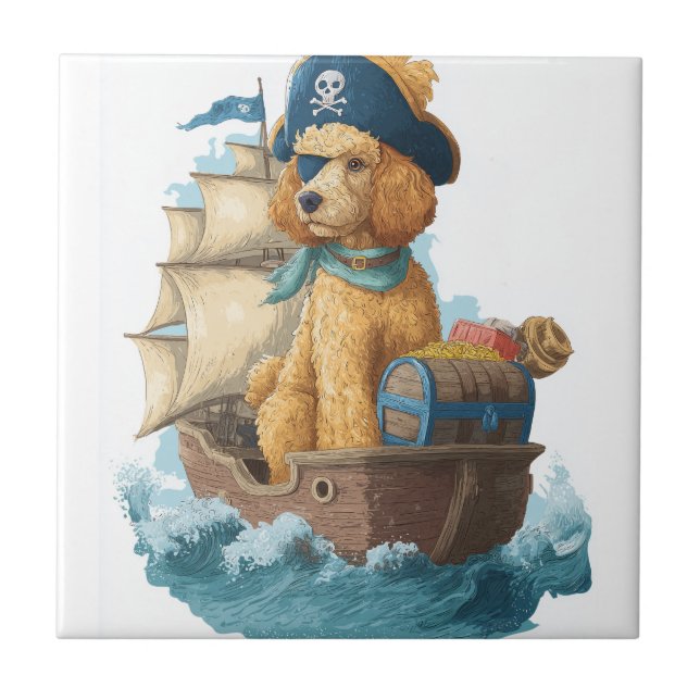 Pirat Pudel � Lustiger Sehund Fliese (Vorderseite)