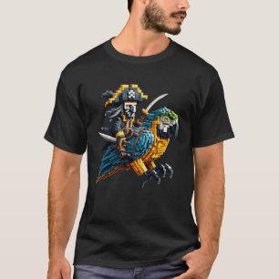 Pirat Reitender Papagei Block Stil Gaming Gamer Pi T-Shirt