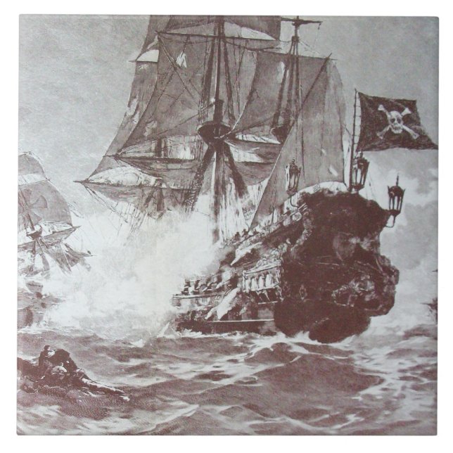 PIRAT SHIP BATTLE IN BLACK AND WHITE FLIESE (Vorderseite)